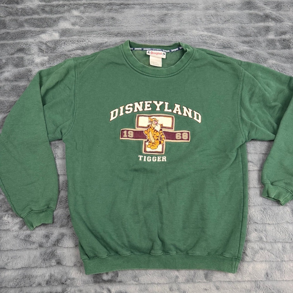 Disneyland Tigger Vintage Green Embroidered Sweatshirt Kids Small 1968 Graphic